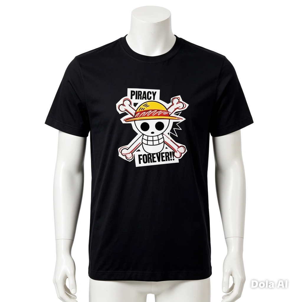 One Piece "Piracy Forever!!" Graphic T-Shirt – Black Anime Tee - Official Licensed