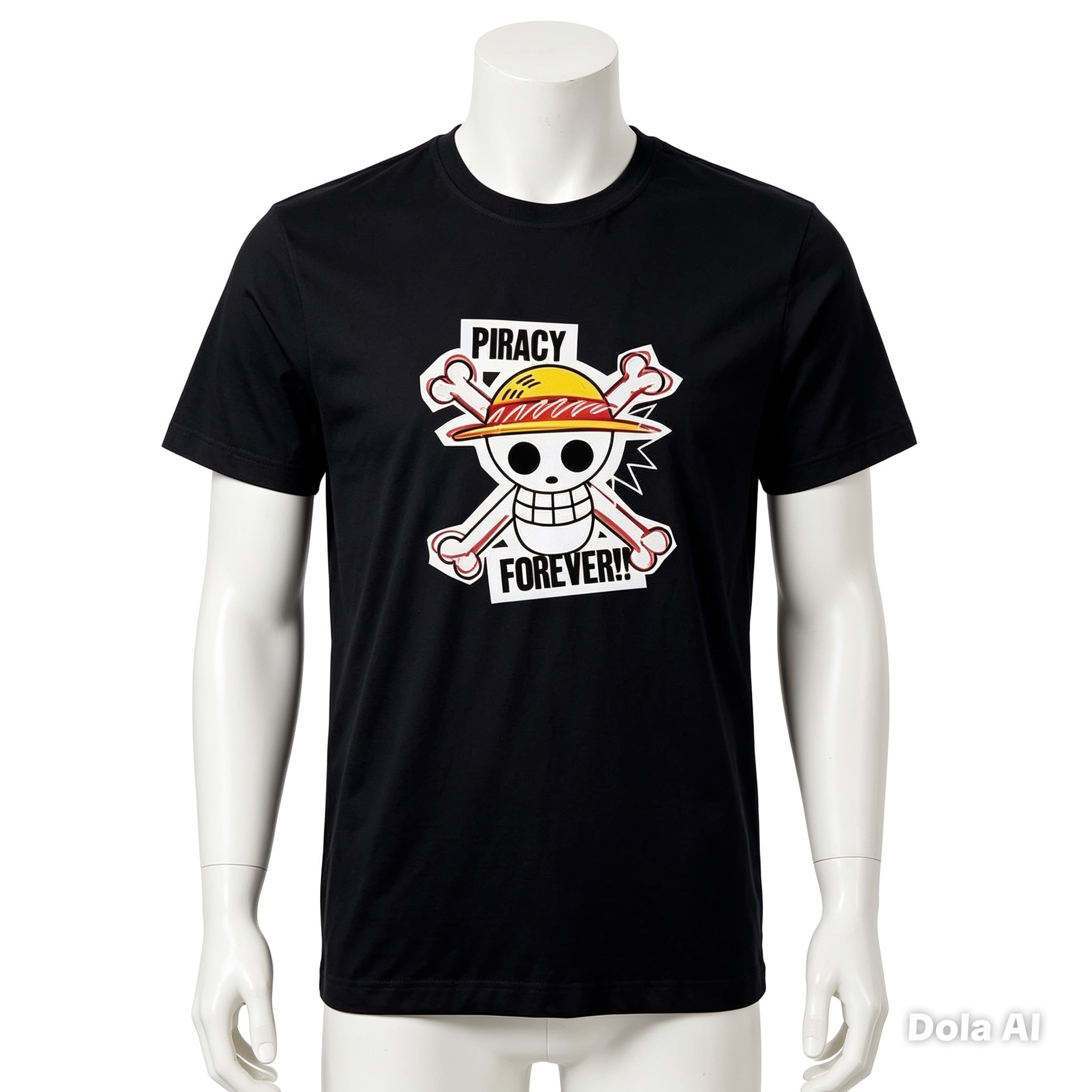 One Piece "Piracy Forever!!" Graphic T-Shirt – Black Anime Tee - Official Licensed