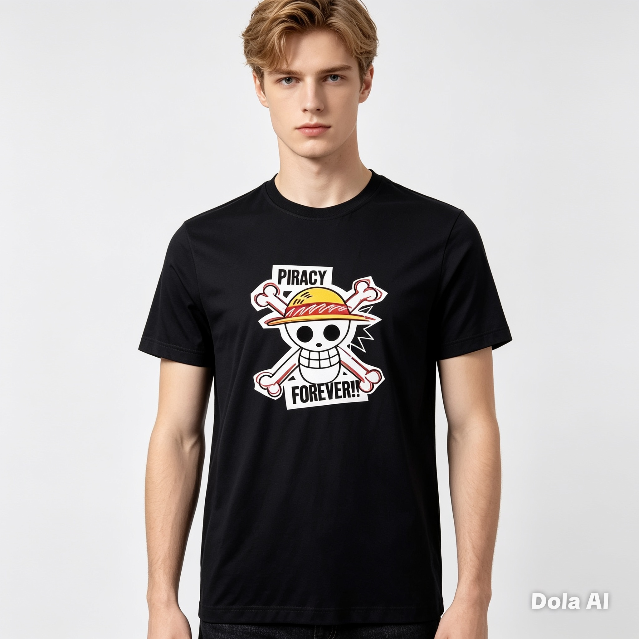 One Piece "Piracy Forever!!" Graphic T-Shirt – Black Anime Tee - Official Licensed