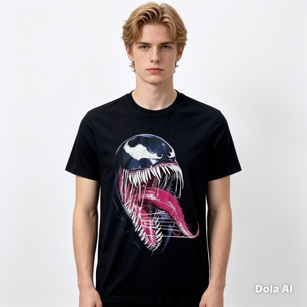 Marvel Venom Tongue Graphic T-Shirt – Black Superhero Tee - Official Licensed