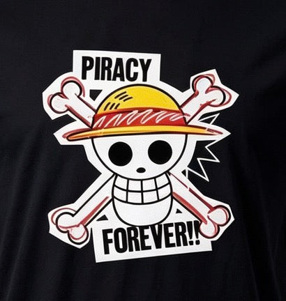 One Piece "Piracy Forever!!" Graphic T-Shirt – Black Anime Tee - Official Licensed