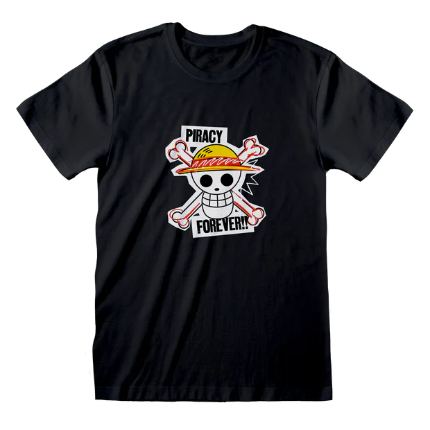 One Piece "Piracy Forever!!" Graphic T-Shirt – Black Anime Tee - Official Licensed